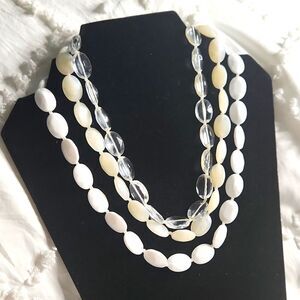 Elegant Multi-Strand White & Clear Beaded Necklace